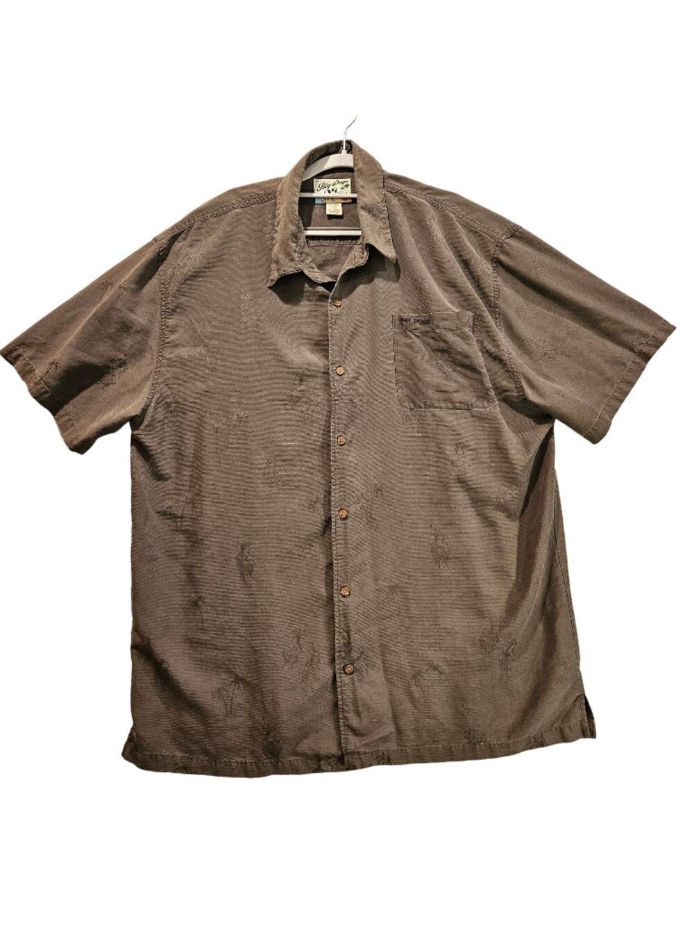 Big Dog 100% Silk Shirt Mens XL Gray ebossed designed breathable button collar